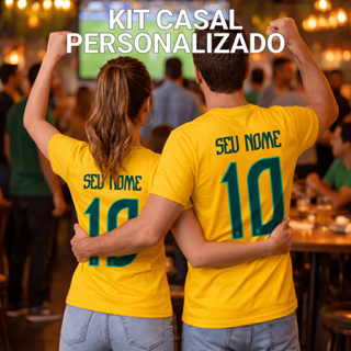 Kit Camiseta Casal Brasil Personalizada Copa 2026