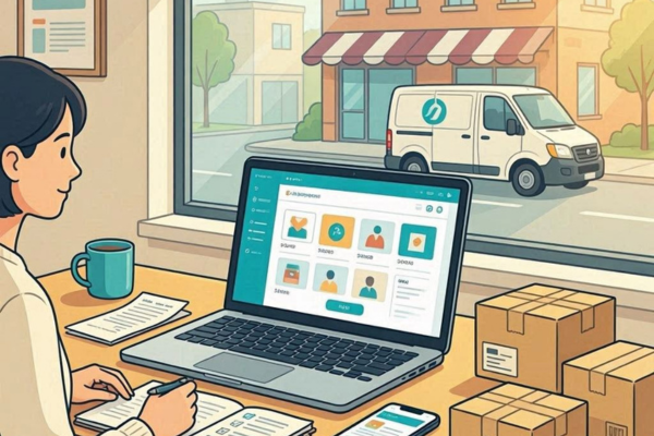 dropshipping como funciona pessoa gerenciando loja online com entrega em segundo plano